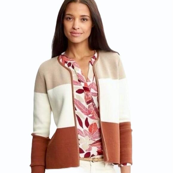 BANANA REPUBLIC NWT Brown White Tan Open Cardigan Sweater – Medium - Picture 1 of 9